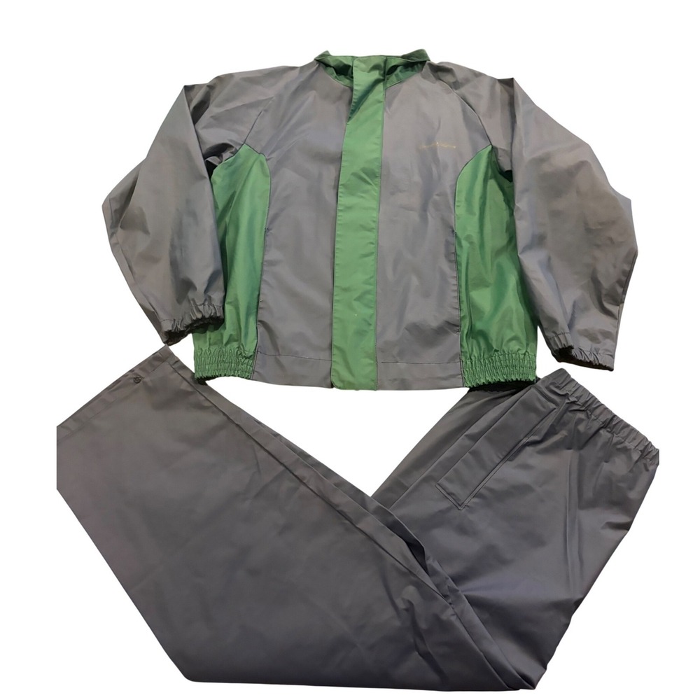 Vintage Arnold Palmer Rain Suit Mens Large Grey Green PVC Waterproof Golf 90s